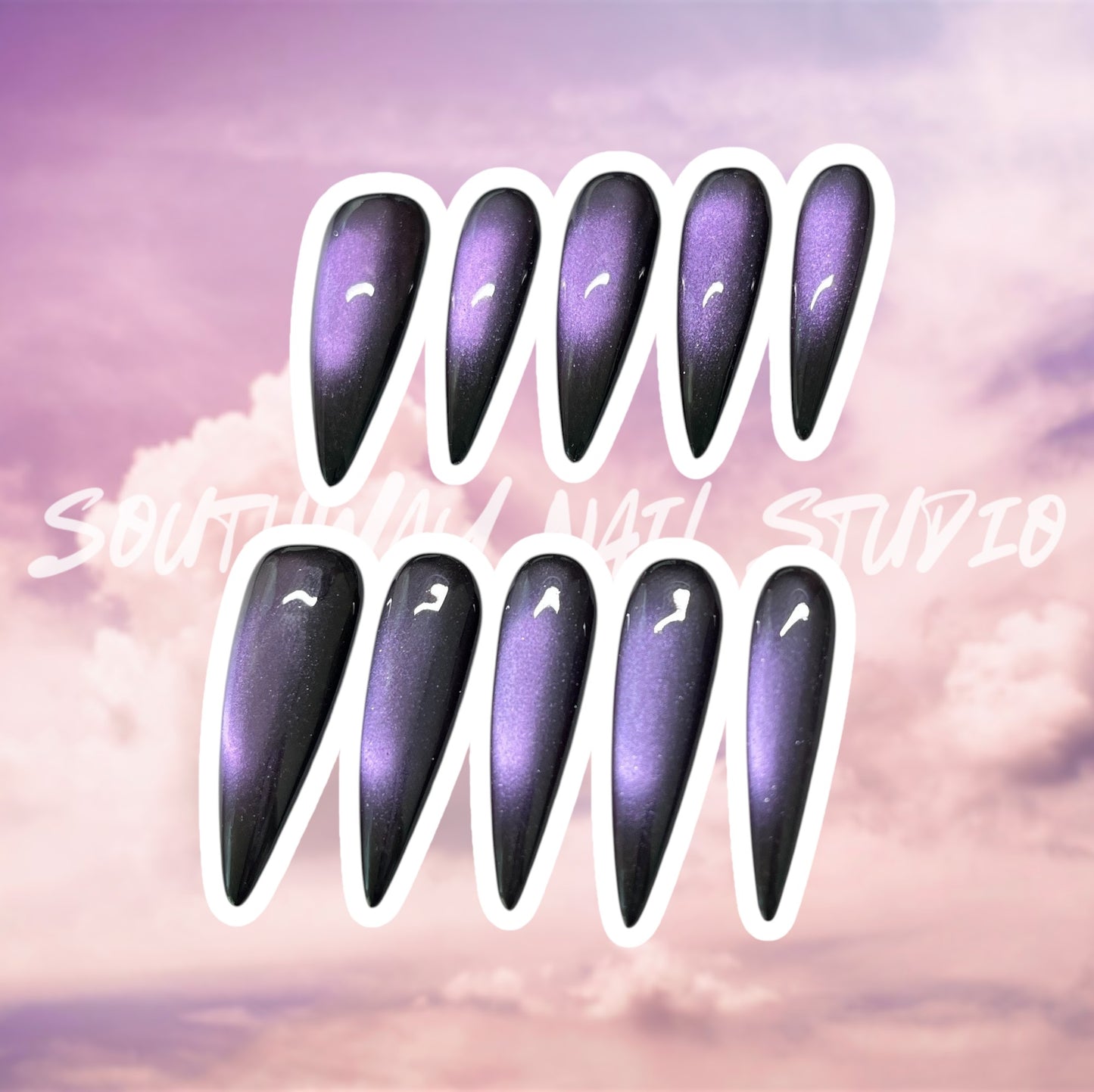 Galaxy Purple Black Cat Eye Press On Nails
