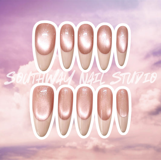 Pastel Pink Cat Eye French Tip Press On Nails