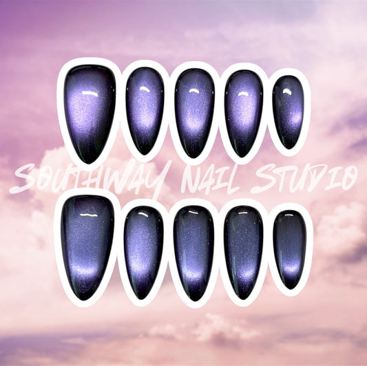 Galaxy Purple Black Cat Eye Press On Nails