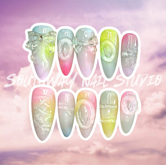Candy Color Ombre 3D Press On Nails