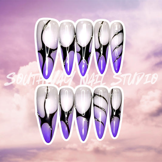 Purple Black Abstract Press On Nails
