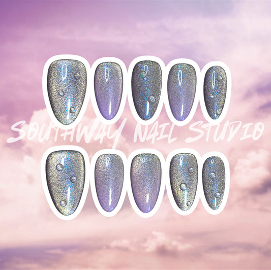 Silver Lilac Ombre Cat Eye Press On Nails