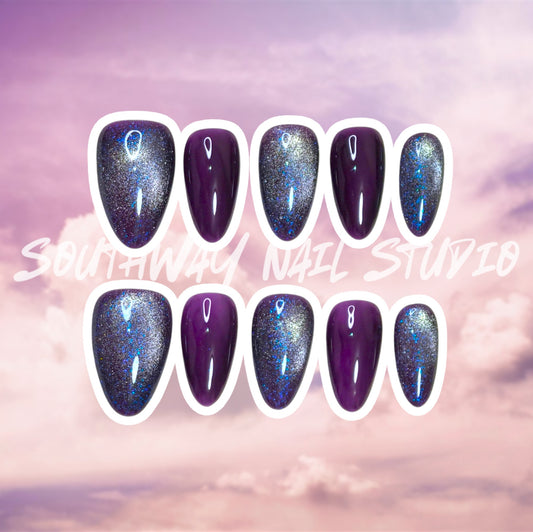 Purple Silver Cat Eye Press On Nails