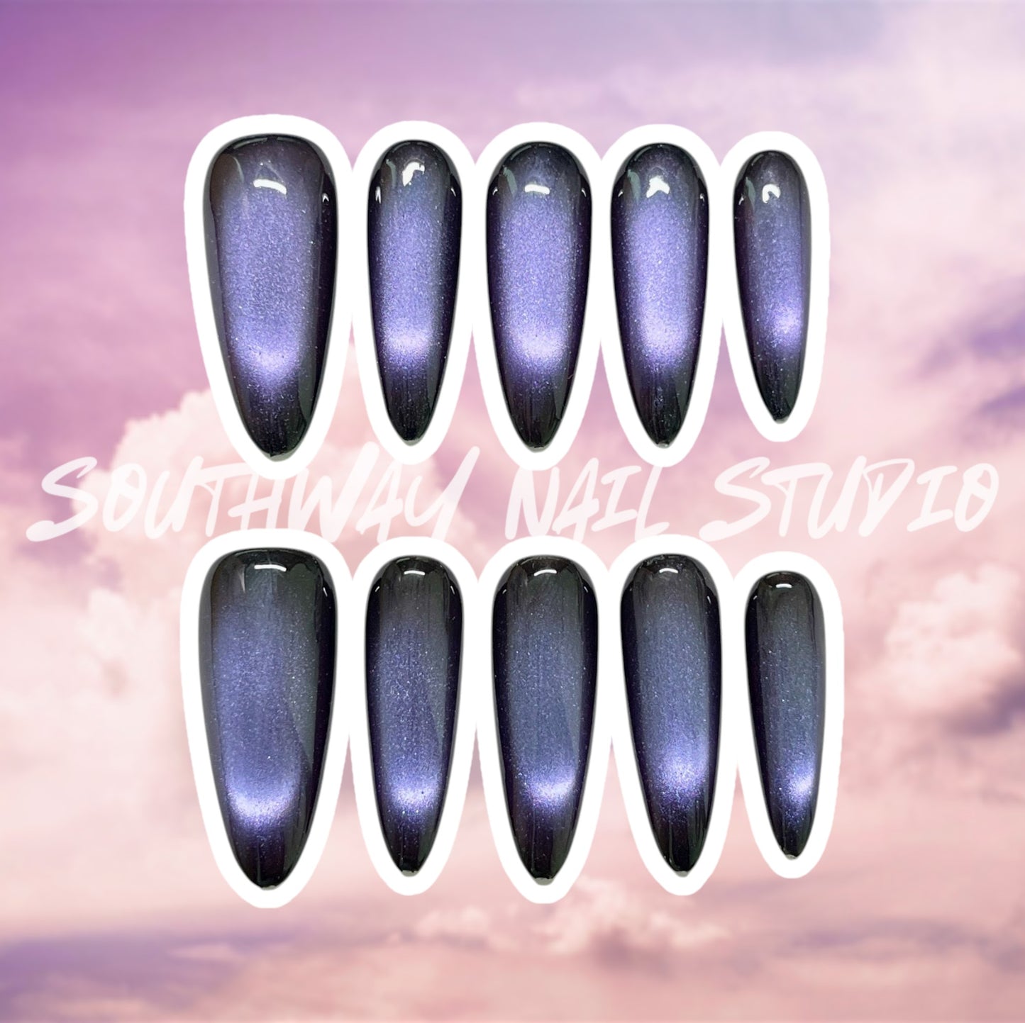 Galaxy Purple Black Cat Eye Press On Nails